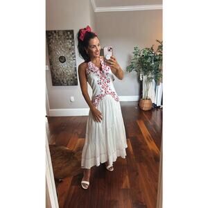 Free People White and Red Midi Dress